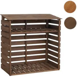 Brennholzlager HWC-Q16, Kamin-/Feuerholzregal Holzlager Holzunterstand, Ablage Holz Tanne FSC® 121x122x61cm ~ dunkelbraun