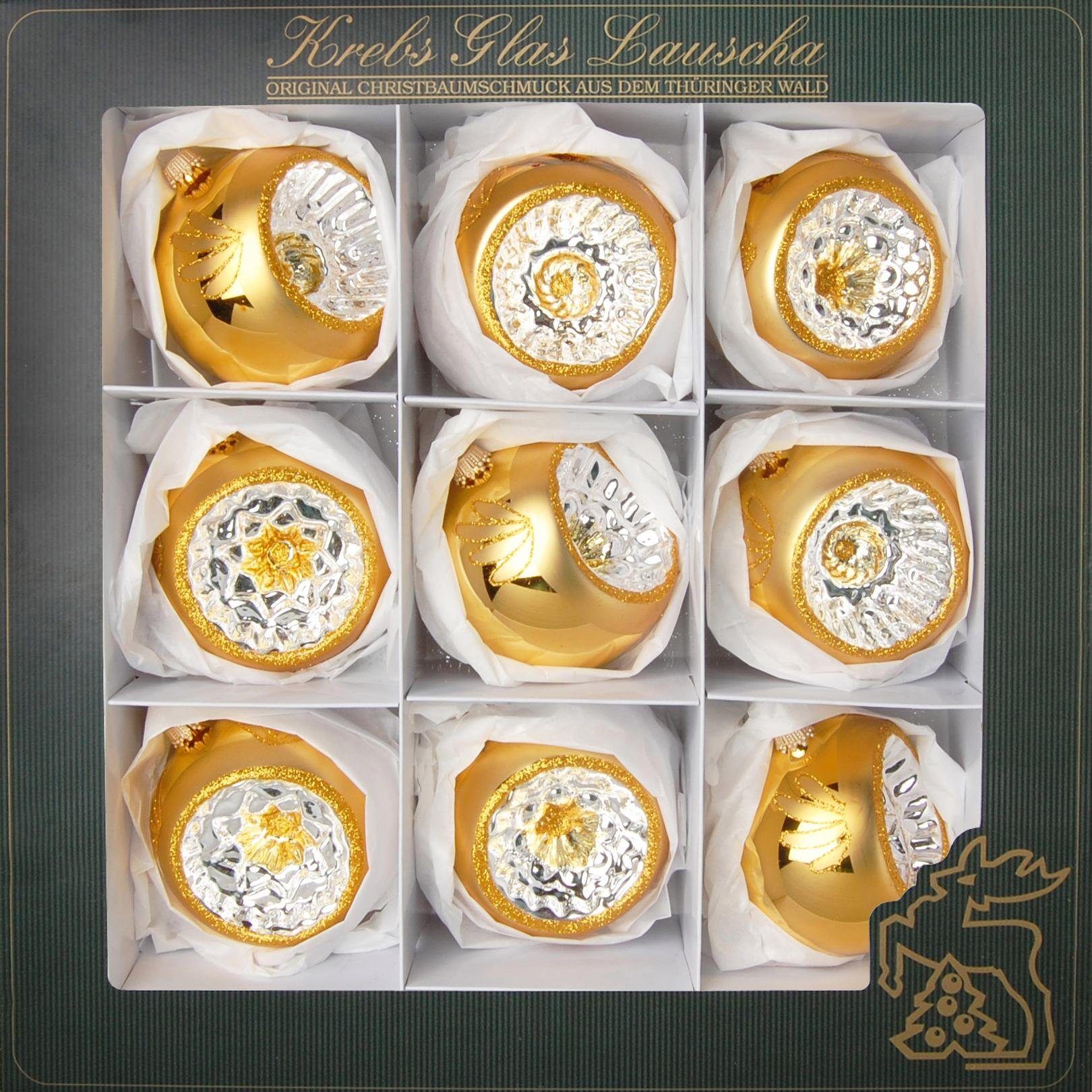 Weihnachtsbaumkugel KREBS GLAS LAUSCHA "Reflexstyle, Weihnachtsdeko, Christbaumschmuck, Christbaumkugeln Glas", gold (goldfarben, silberfarben), Ø:8cm, Glas, Weihnachtsbaumkugeln, Weihnachtsbaumkugel, mundgeblasen, goldfarben