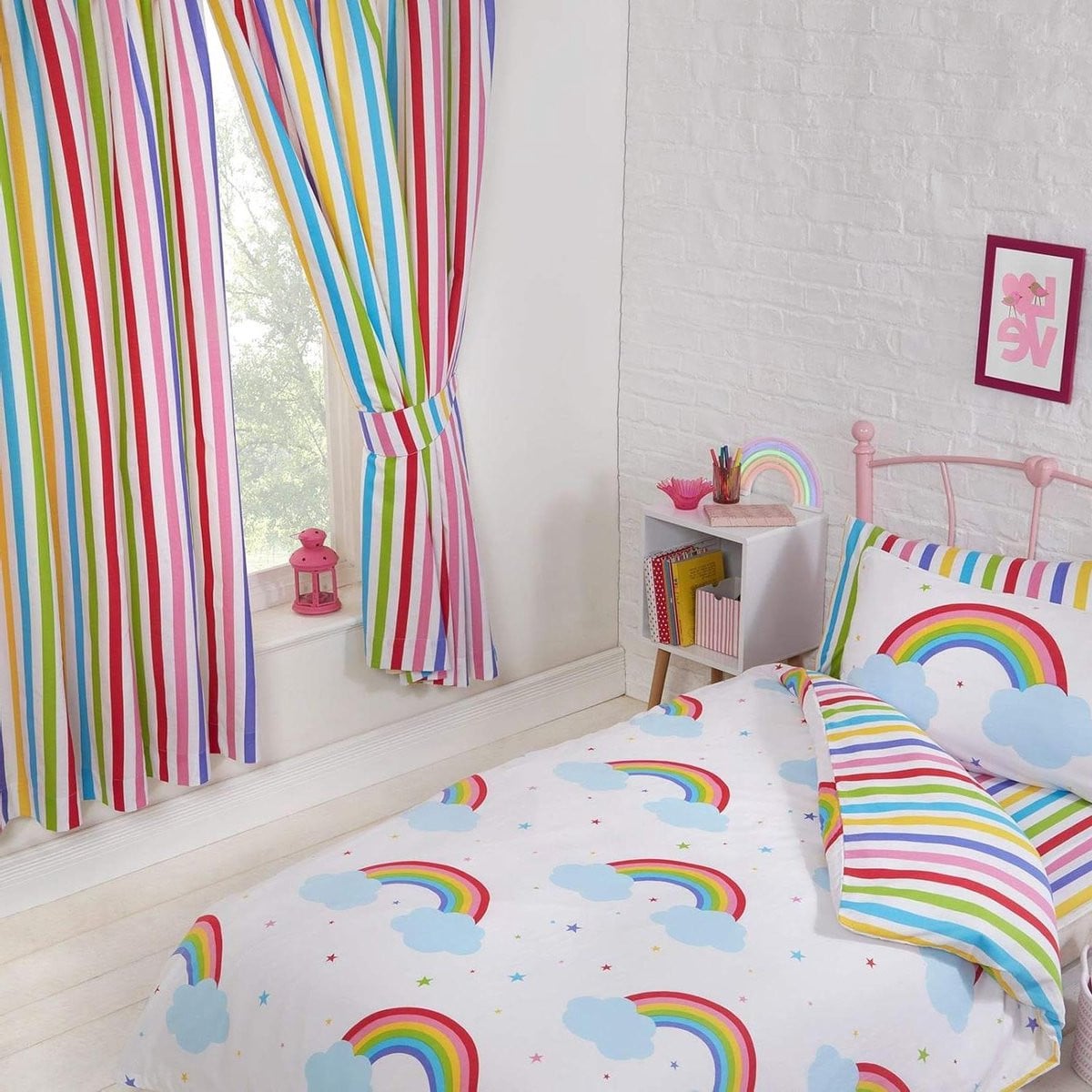 Multicolor Gestreepte Gordijnen Set - Volledig Gevoerde Raambekleding - 168 x 183 cm