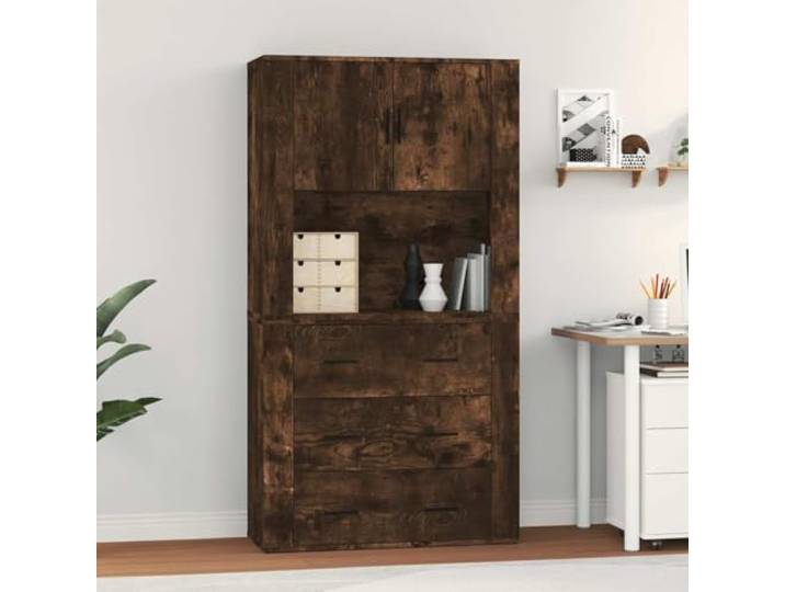 RJPLMFV Anrichte hoch, rauchfarbene Eiche, Holz Wandbefestigung inklusive, großer Stauraum, feuchtigkeitsbeständig, für Wohnzimmer