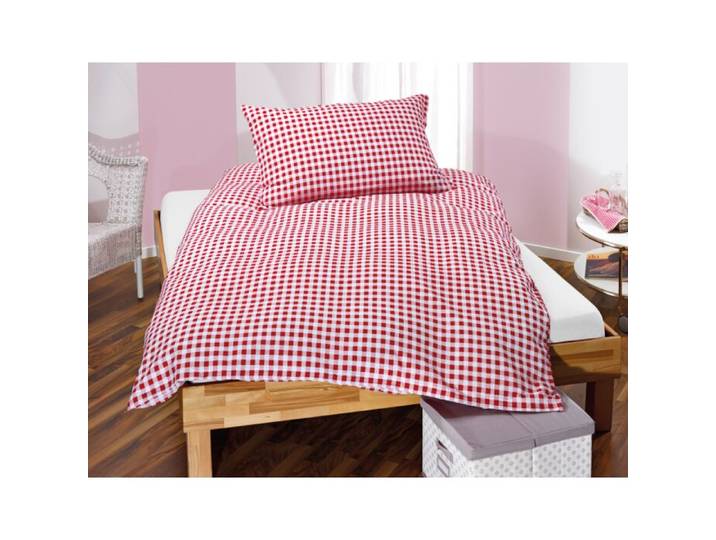 Karierte Bettwäsche im Landhausstil rot – Garnitur – 65x100 cm / 160x210 cm