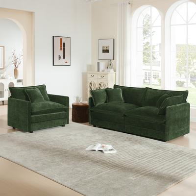 Loedds 2-Piece Chenille Loveseat and Accent Chair Set with Deep Seats