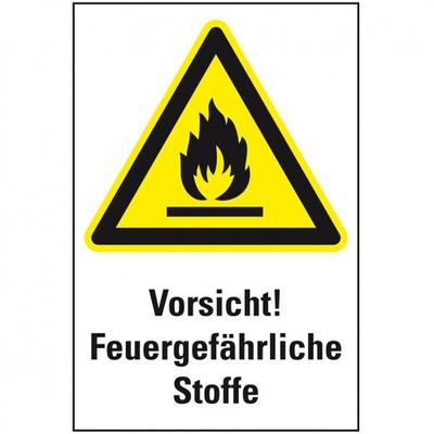Schild I Warn-Kombischild Vorsicht!Feuergefährliche Stoffe, Kunststoff, 200x300mm, ASR A1.3, DIN EN ISO 7010 W021