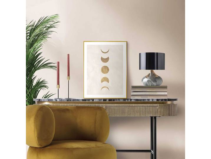 Gerahmtes Bild Moonphases MDF Mitteldichte Holfaserplatte Gold 30 x 40 x 1cm