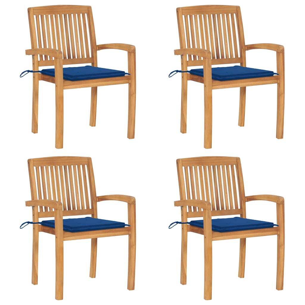 Stapelbare Gartenstühle mit Kissen 4 Stk. Massivholz Teak
