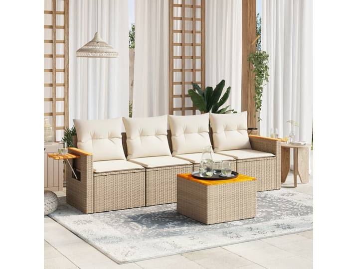 vidaXL Patio Sofa Set 5-Sitzer Beige and Cream