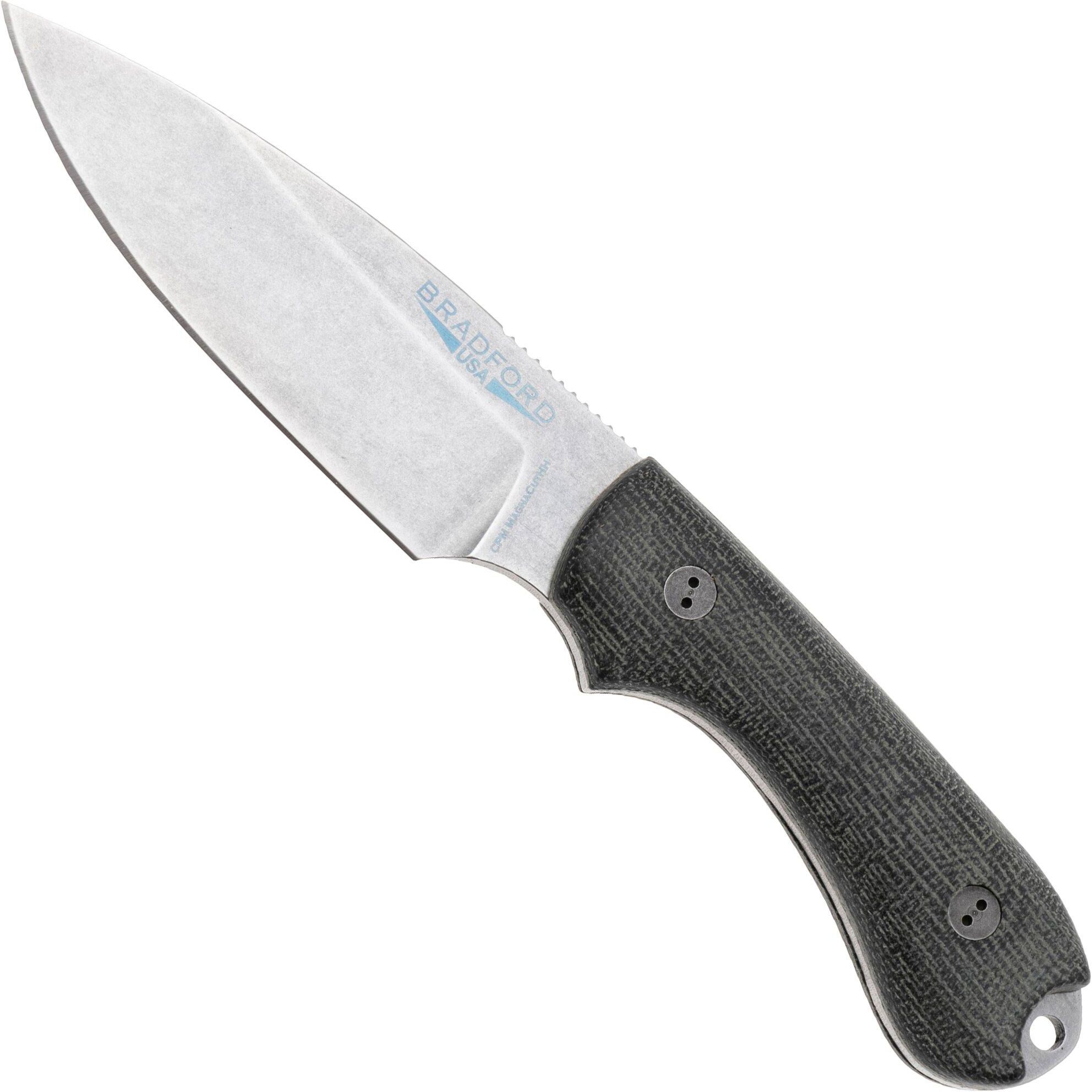 Bradford Knives Guardian 3, CPM-MagnaCut High Hardness, Sabre Grind, Stonewashed Finish, 3D Black Micarta, coltello fisso