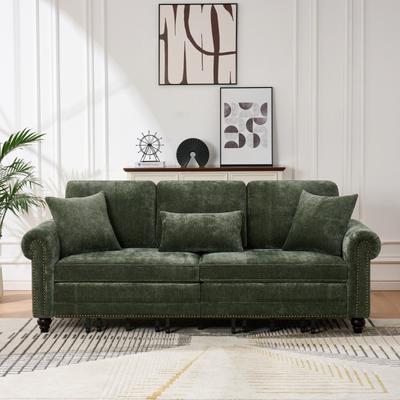 Loedds 86.5-Inch King Pull-Out Sofa Bed with Chenille Rolled Arms and Nailhead Trim
