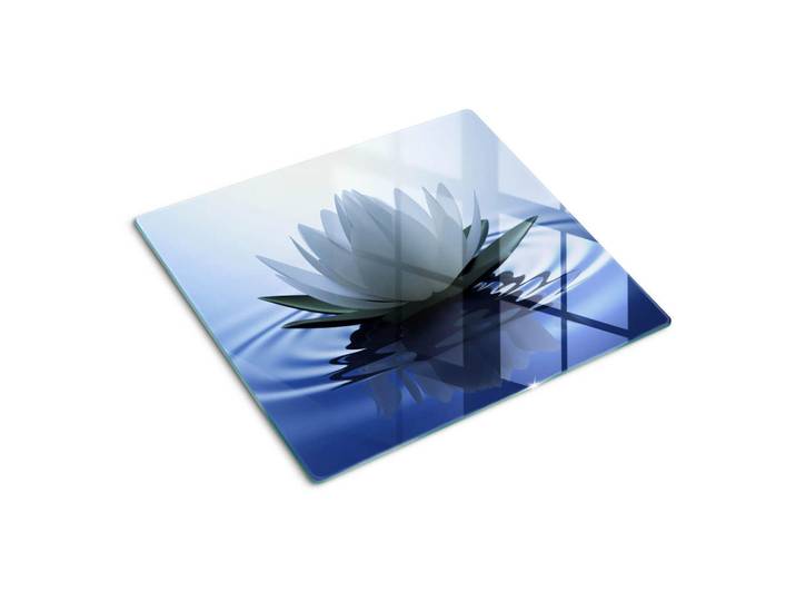 Tulup Glasplatte 60x52 cm Seerose, Blau, Glas, 60x0.4x52 cm, Küchen, Küchenelektrogeräte, Herde, Herdabdeckplatten
