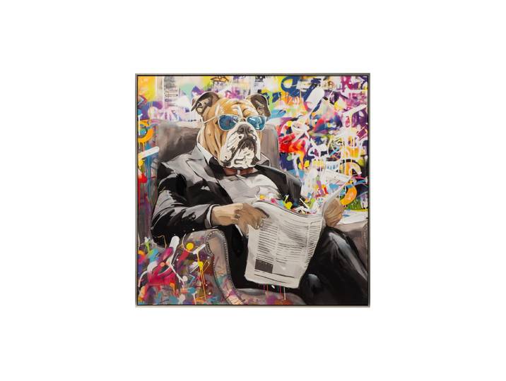 Handbemaltes, gerahmtes Bild „Cool Bulldog“ 80 x 80 cm Multicolor Crea Collection
