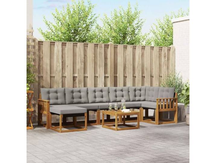 RJPLMFV Gartensofas, 8 Stück, Naturgrau und Hell Massive Akazie, strapazierfähige Kissen, Reißverschlüsse, Lattenrost, für Garten und Terrasse