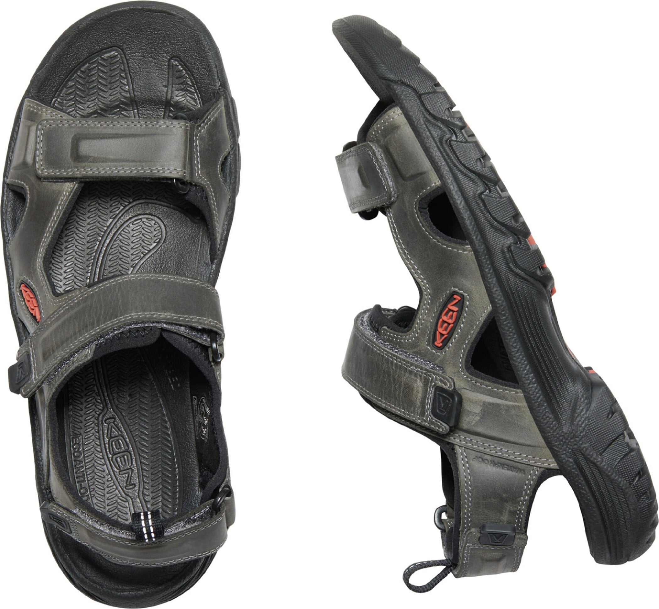 Sandale KEEN "TARGHEE III OPEN TOE SANDAL", Herren, Gr. 41, grau (dunkelgrau), Leder, Textil, Schuhe Sandale, mit Klettverschluss