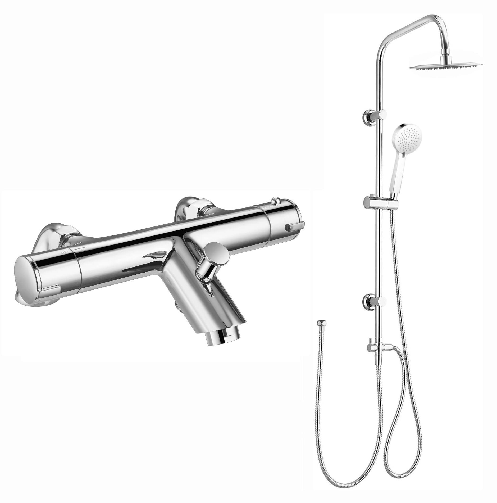 Thermostatische Bad-Dusche-Mischbatterie, Chrom, mit Riser Kit