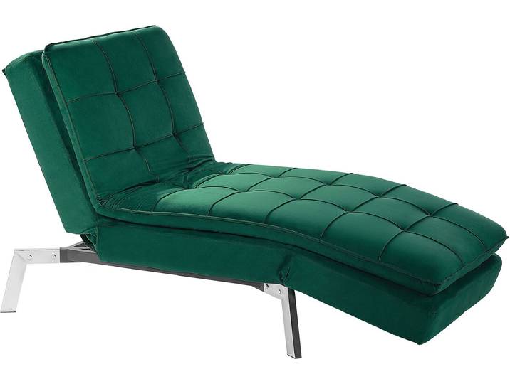 BELIANI Chaiselongue Smaragdgrün Samtstoff Verstellbarer Kopfteil und Schlaffunktion Retro Design Glamouröser Stil