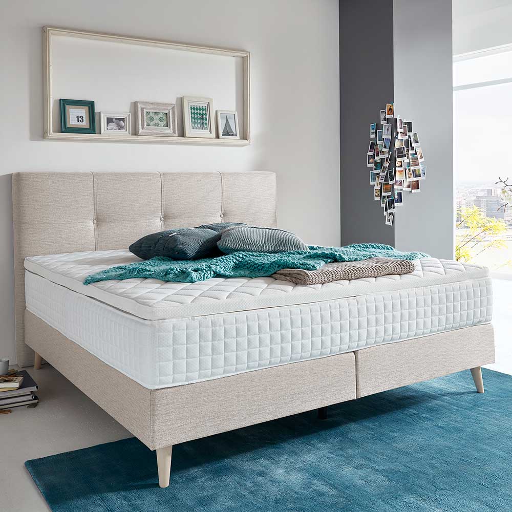 Pharao24.de Springboxbett in Beige Webstoff Skandi Design