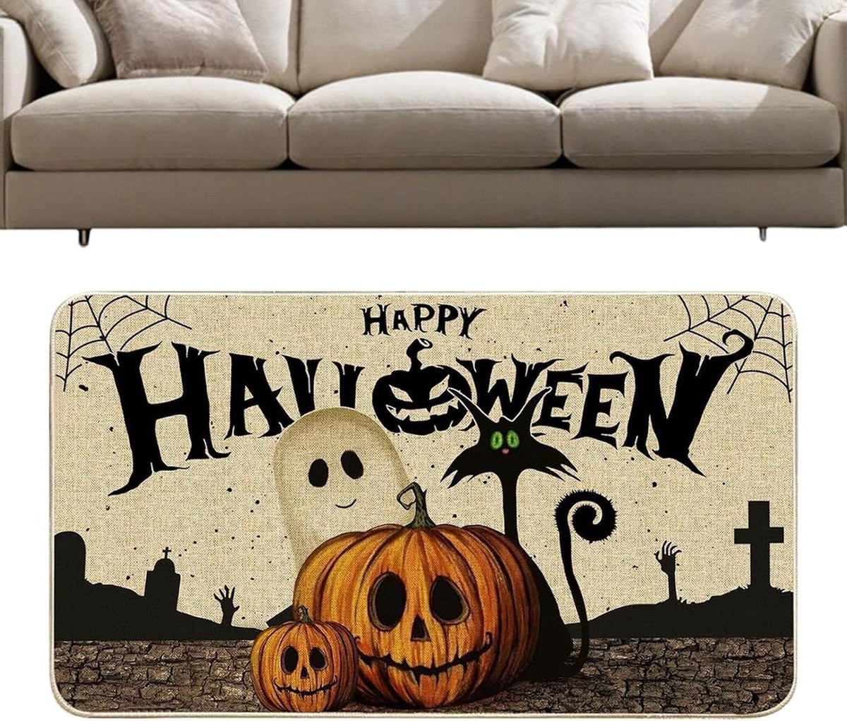 Halloween Deurmat met Pompoen Design - Multicolor - 40 x 60 cm