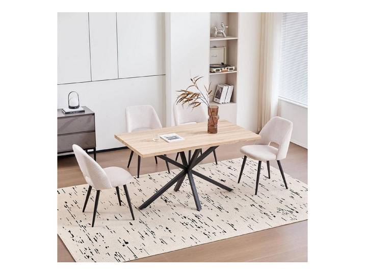 LuxusKollektion Esstisch Esstisch Stuhlset 140x80x75 MDF 4 Stühle Cord Helle Farbe Beige (1-St)