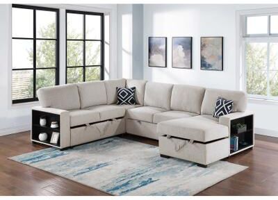Esofastore Boucle Upholstered 4pc Convertible Sectional Built In Shelf Beige Finish