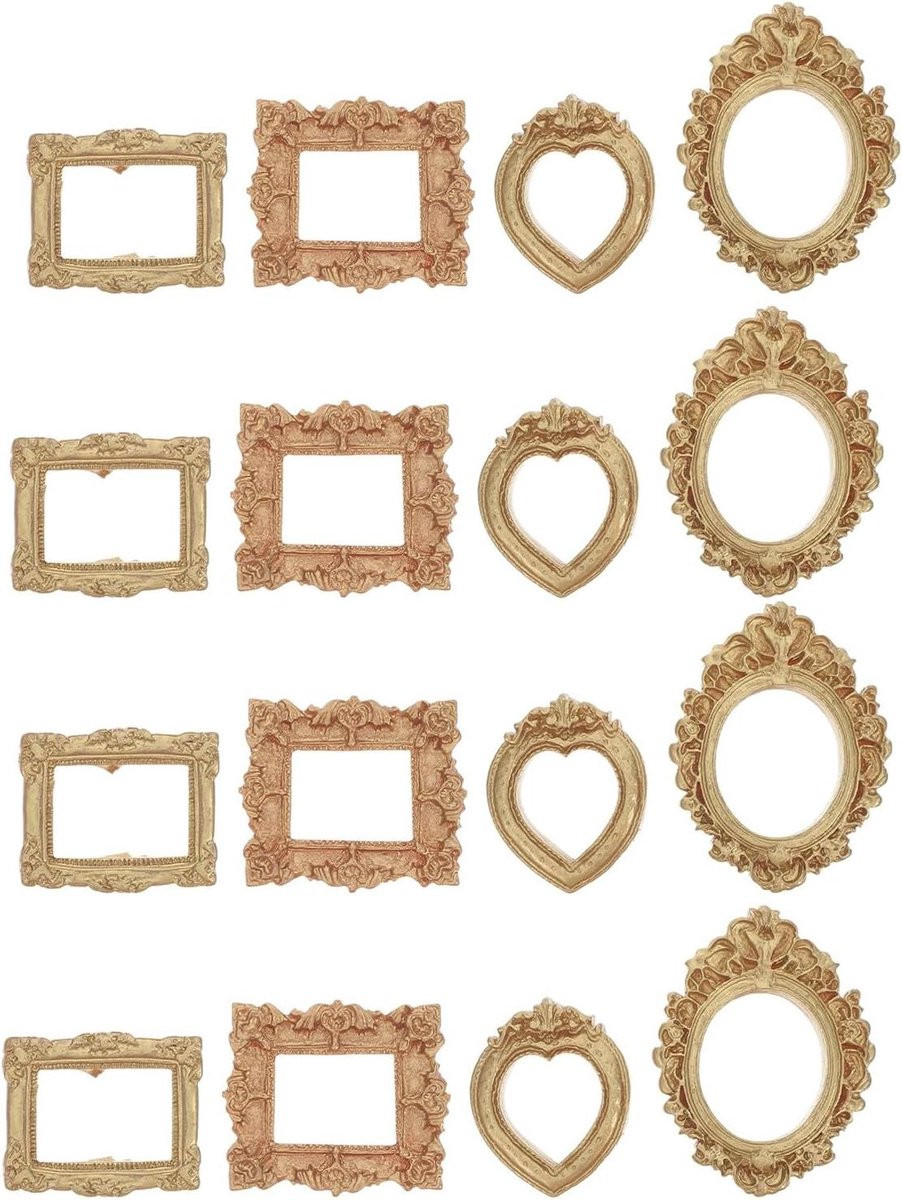 Set van 20 Miniatuur Fotolijstjes in Antiek Goudkleurig Hars voor Poppenhuis Decoratie