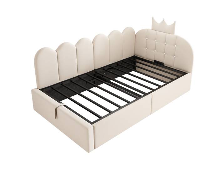 Lit banquette avec rangement en polyester beige 90 x 190 cm