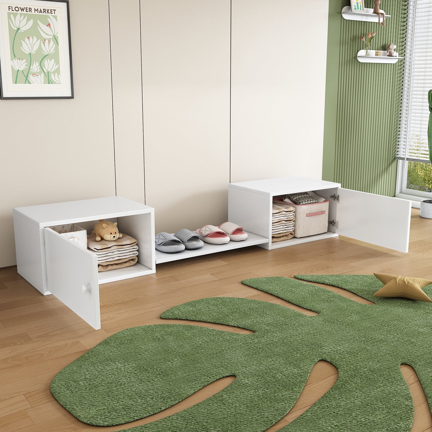 CHICFURN Schoenenkast met dubbele deuren en open opbergvak, Wit, Hout en MDF, Hoogte: 189 cm