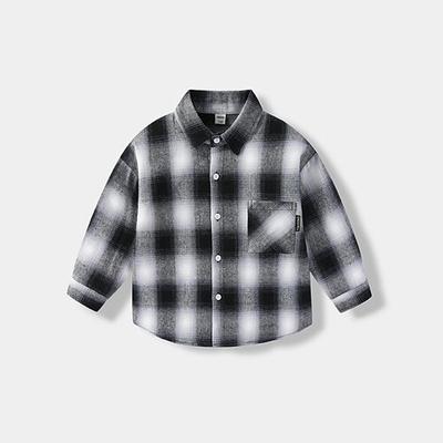 Kinder Unisex Hemden Karomuster Langarm Tasche Lässig Neutral Gelb Frühling Kleidung Ab 4 Jahren