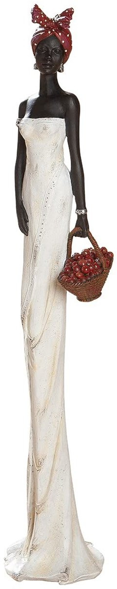 Omgoods Decoratief beeld van Afrikaanse vrouw met fruitmand voor op tafel