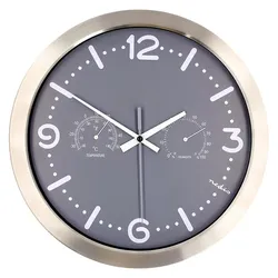 Nedis, Wanduhr, Wanduhr Durchmesser: 300 mm Edelstahl Leise Bewegung Thermometer Hygrometer Grau / (30 cm)
