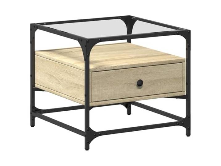 Couchtisch, Glas, 50 x 50 x 45 cm, Holz, Edelstahl, Sonoma