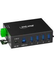 InLine USB 3.2 Gen.1 Industrie-Hub 4 Port Aluminiumgehäuse mit Netzteil 3.0 Plug and Play CLIP Linux Mac OS Extern (35396A)