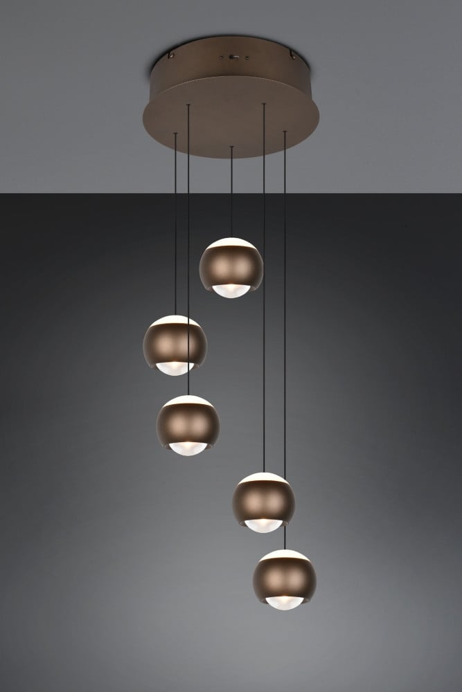 Trio Orbit 5-lichts vide hanglamp platinum bruin