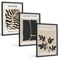 BILDER SET 3er Set - 40x60 cm Schwarzer Rahmen - Minimalistische Pflanzenposter