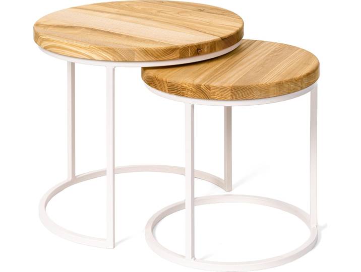 LAMO Manufaktur Table basse gigogne en bois rond - lot de 2 pièces - Table d'appoint bout de canapé pour salon\, chambre à coucher - Tables basses industrielles - Couleur : rustique\, pieds : ivoire