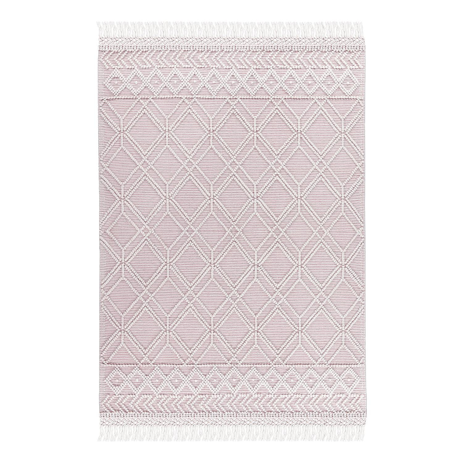 home24 Wollen vloerkleed Colored Macrame roze B/D: 140 x 200 cm