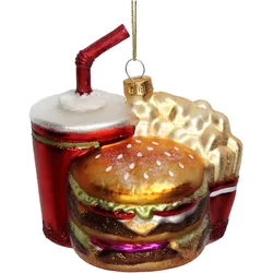 Christbaumschmuck Glas 10,7cm Fast Food Menü Figur Handbemalt mit Glitzer Weihnachtsbaum Anhänger Weihnachten Christbaumanhänger Weihnachtsbaumschmuck