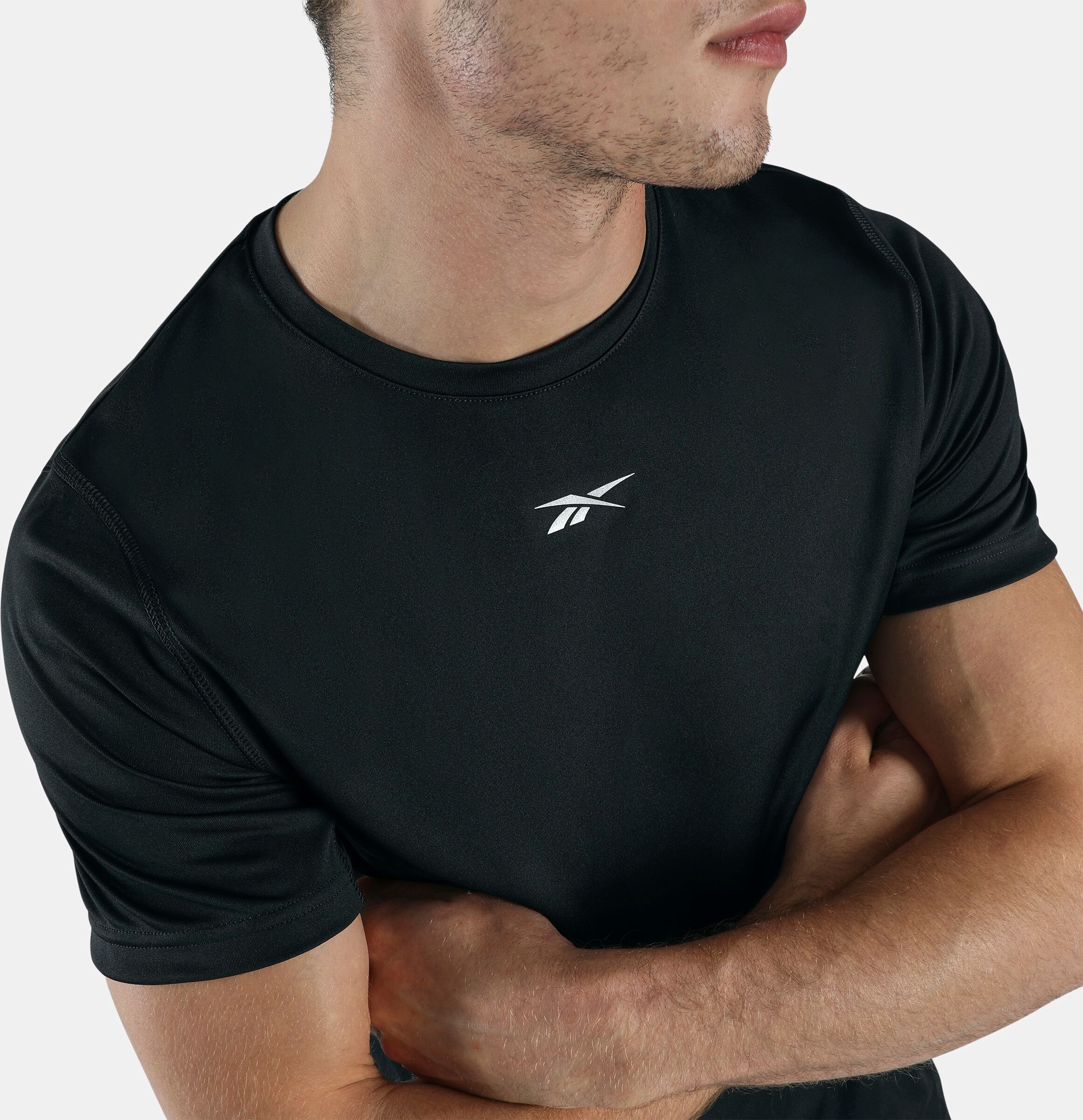Laufshirt REEBOK "ID RUN T-SHIRT", Herren, Gr. XL, schwarz, Obermaterial: 100% Polyester, Shirts Laufshirt, für Lauftraining geeignet, aus Polyester
