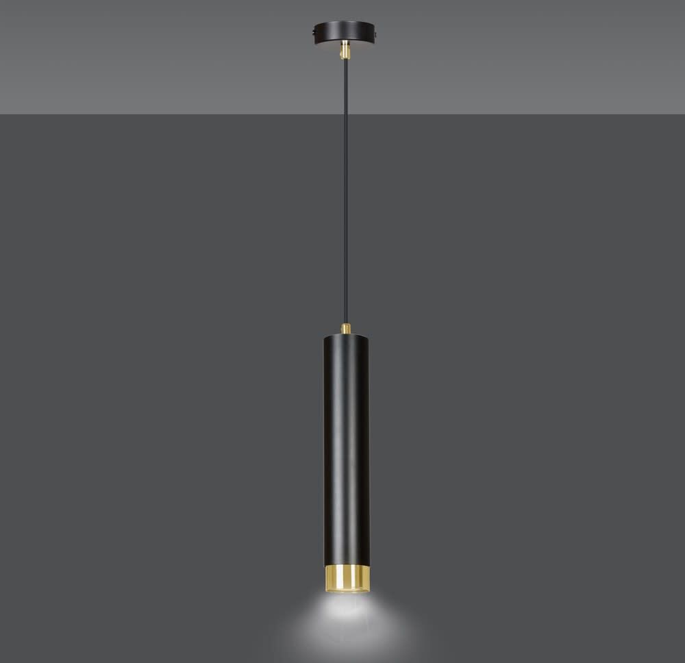Wonderlamp Lámpara colgante elegante cilíndrico negro con detalles dorados