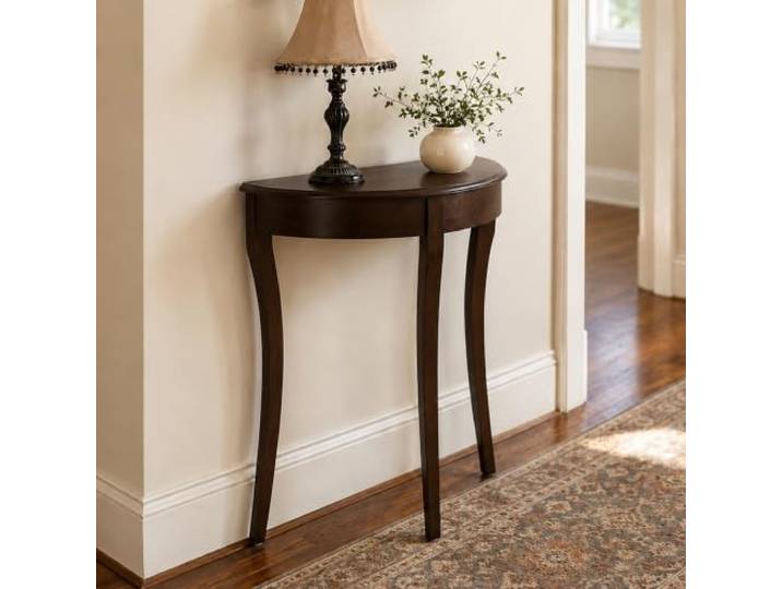 JSWHYBD Halbmond Konsolentisch 64,2 cm, Schmaler Flurtisch aus Massivholz Schmaler Konsolentisch für Flur, Eingang, Wohnzimmer, Sofa, Fenster & kleine Räume(Walnut)