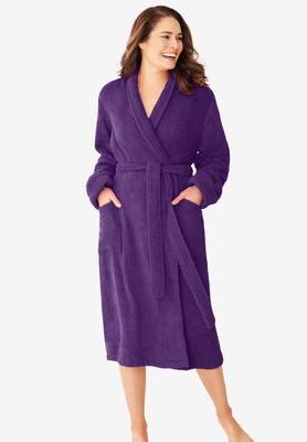Plus Size Women's Short Terry Robe by Dreams & Co. in Rich Violet (Size M)
