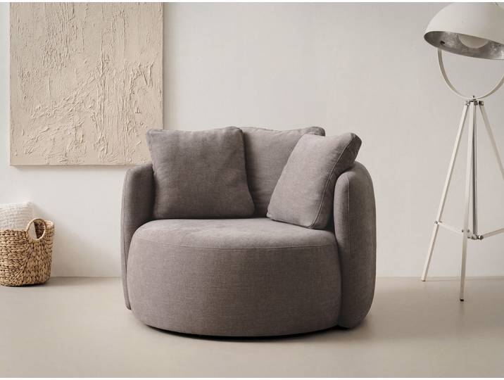 Sessel OTTO HOME Kaarl, moderner Rundsessel, Loungesessel, Loveseat , braun, B:120cm H:90cm T:120cm, Sessel, Sessel, Webstoff, in fünf Farben, inkl. Rückenkissen, zeitloses Design
