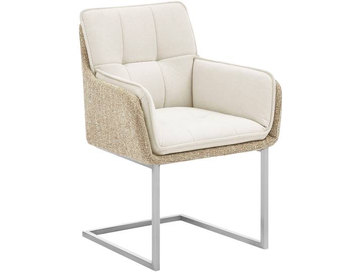 Esszimmerstuhl GOODPRODUCT Durham , beige, B:65cm H:90cm T:64cm, Stühle, Esszimmerstuhl, Knopfsteppung und Kufengestell aus gebürstetem Metall, Sitzhöhe 50 cm