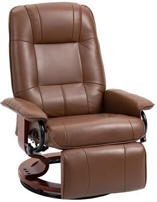 GREATPLANINC Faux Leather Manual Recliner with Swivel Wood Base, Padded Armrests and Retractable Footrest, Adjustable Backrest Office Chair