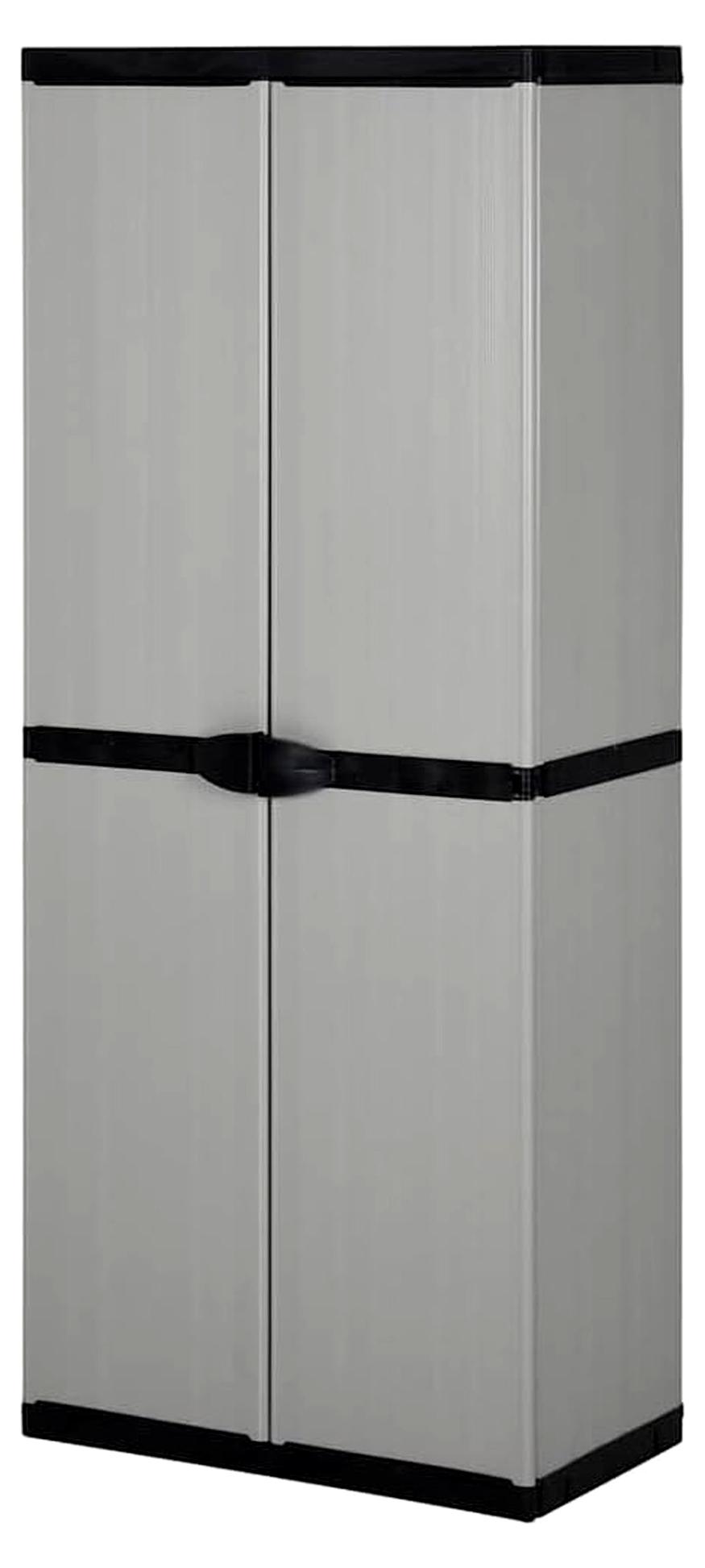 Garten-Lagerschrank mit 3 Böden, Grau und Schwarz, 68x40x168 cm, PVC und PP, Abschließbarer Balkonschrank