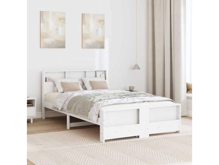 KTHLBRH Bettgestell, weiß, 120 x 190 cm, Massivholz Minimalistisches Design, feste Latten, rechteckige Basis, Verwendung im Innenbereich