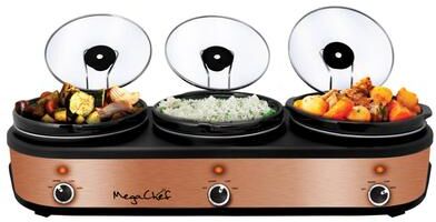 MegaChef 3 Set 2.5Qt Slow Cooker Server Copper/Black with Ceramic Pots