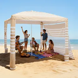 VEVOR Strand-Cabana, 2,4 x 2,4 m Strandüberdachung mit Seitenwand, UPF 50+ Sonnenschutz, Cabana mit Sandsäcken, höhenverstellbarer & tragbarer Sonnenschutz für die ganze Familie und Freunde