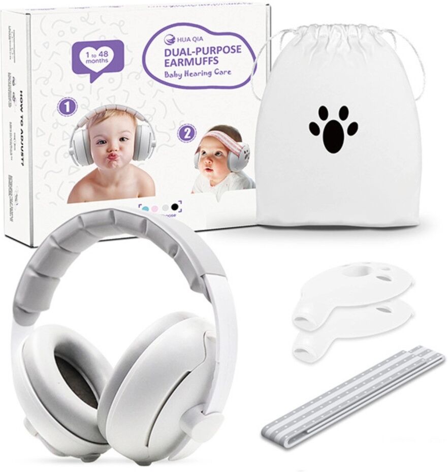INF Protège-oreilles antibruit blancs en ABS avec bandeau réglable antidérapant pour sommeil, voyage et extérieur