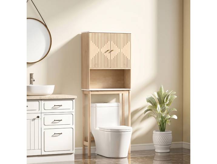 HOMCOM Meuble WC Rangement Chêne avec Placard et Étagères