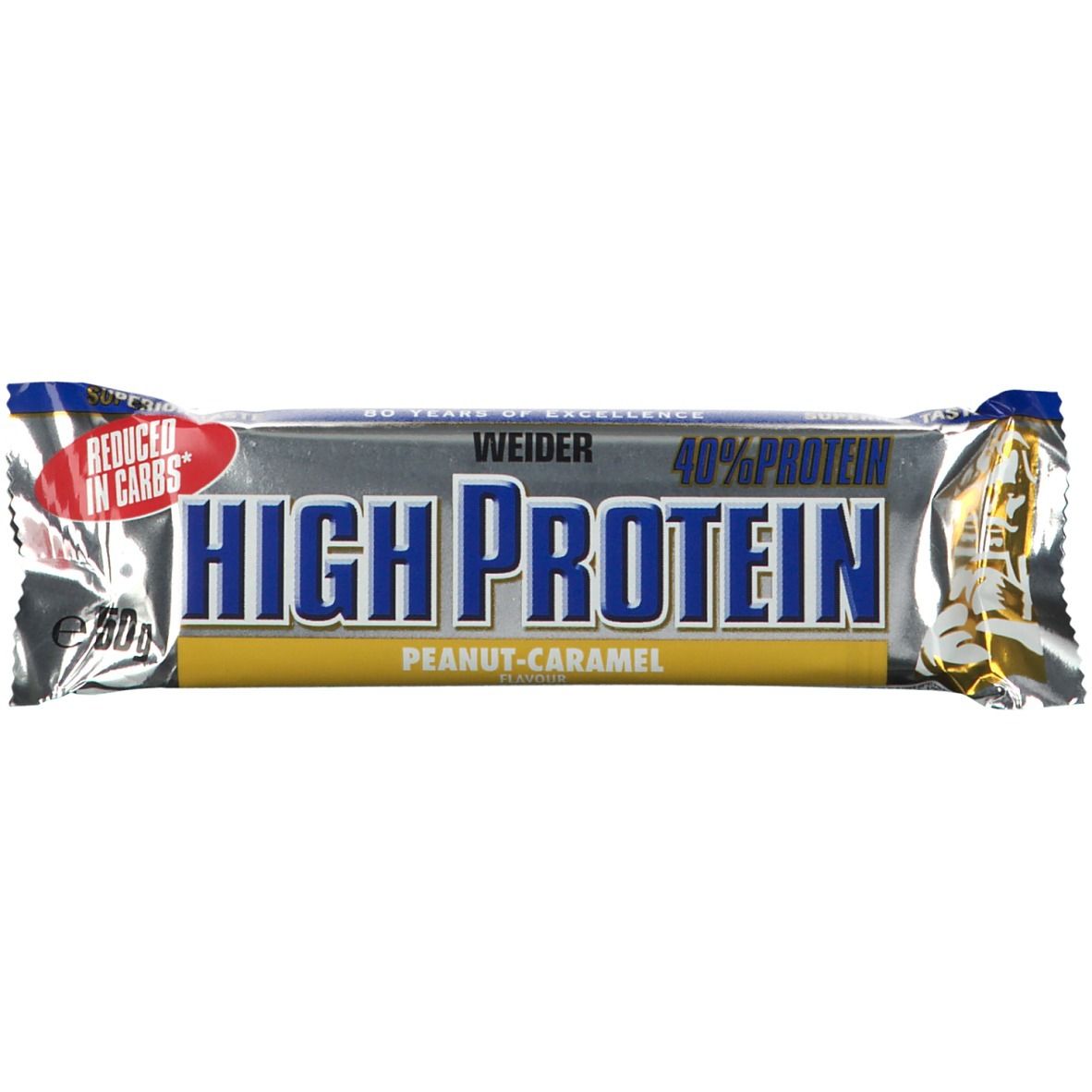 Weider 40 % High Protein Low Carb, Erdnuss-Karamell, Riegel 50 g