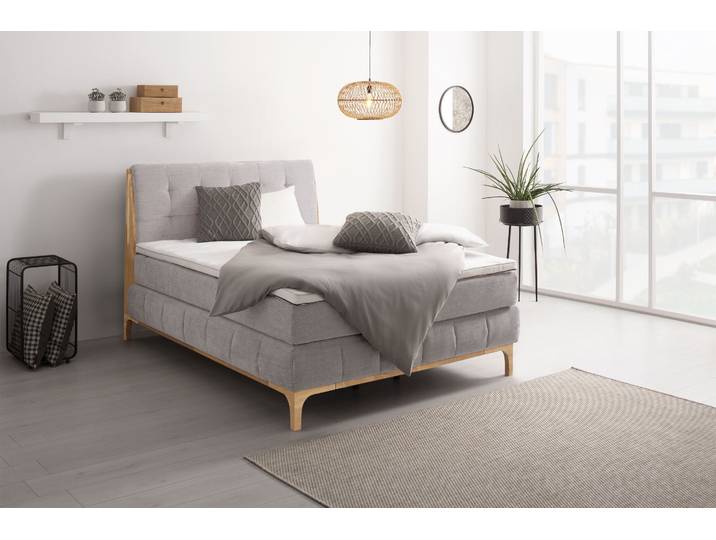 Boxspringbett, Polyester, Silber, 161×216 cm, 7-Zonen-Taschenfederkern, Modern, OTTO Products
